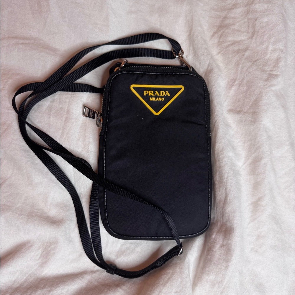 Prada Black and Yellow Belt Bag with Iconic Logo